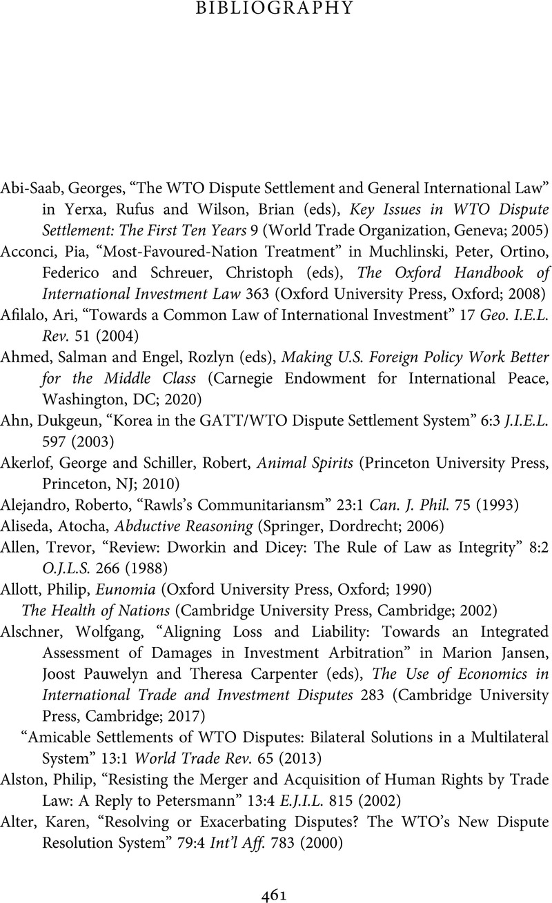 Bibliography - A Communitarian Theory Of Wto Law