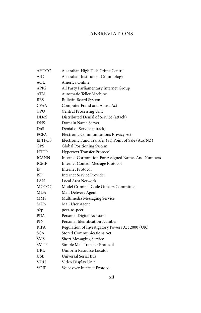 List of abbreviations - Principles of Cybercrime