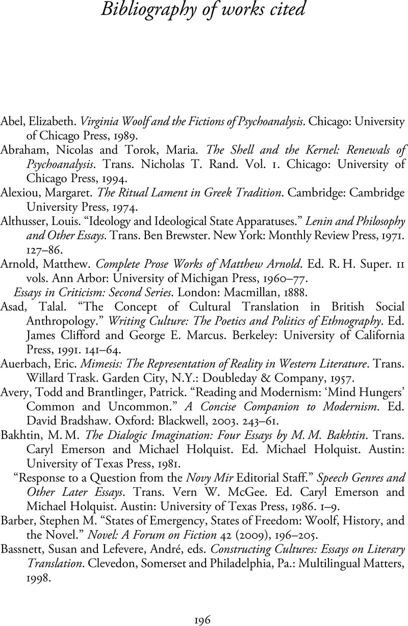 Bibliography of works cited Virginia Woolf and the Migrations of