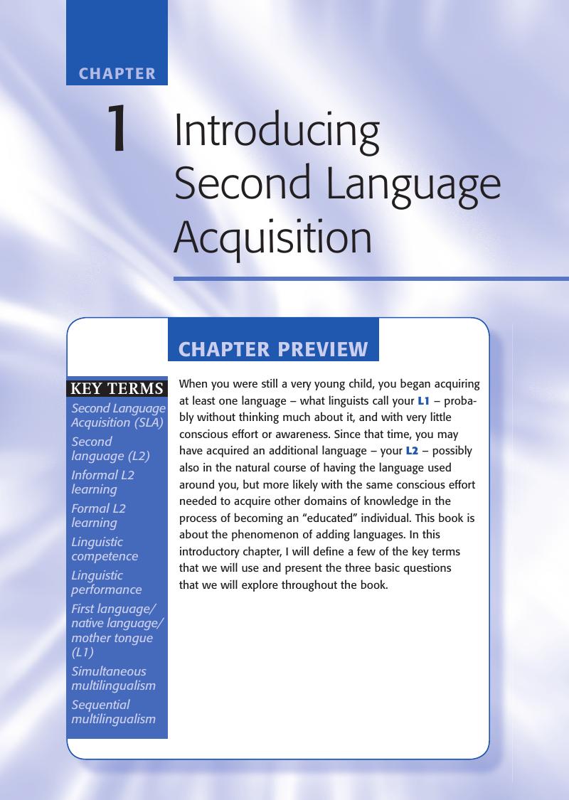 Introducing Second Language Acquisition (Chapter 1) - Introducing 