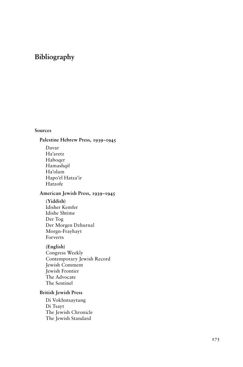 Bibliography - The Jewish Press And The Holocaust, 1939–1945