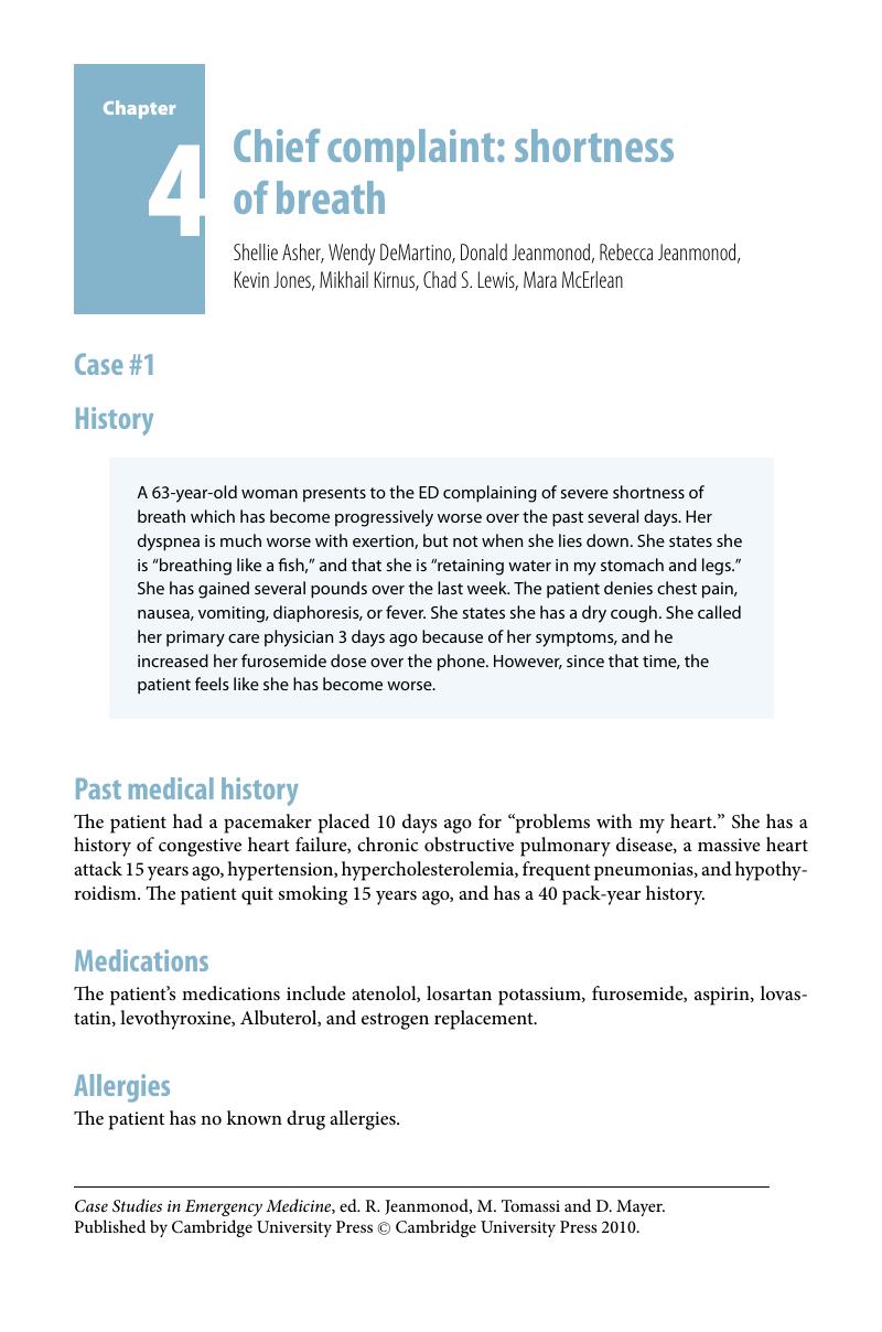 Chief Complaint: Shortness Of Breath (chapter 4) - Case Studies In 