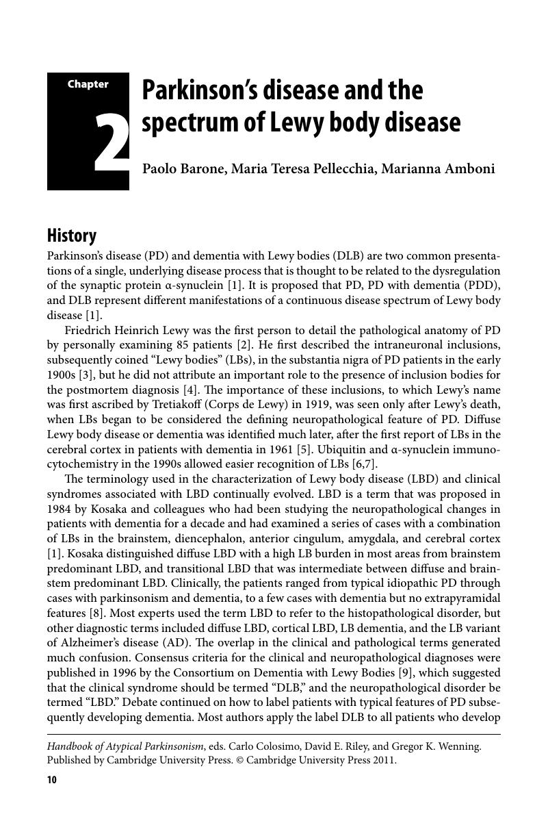 Parkinson’s disease and the spectrum of Lewy body disease (Chapter 2