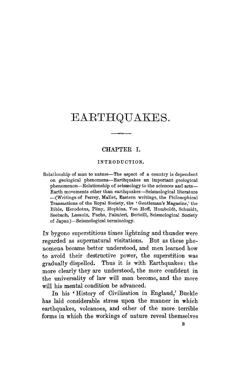 INTRODUCTION (CHAPTER I) - Earthquakes And Other Earth Movements