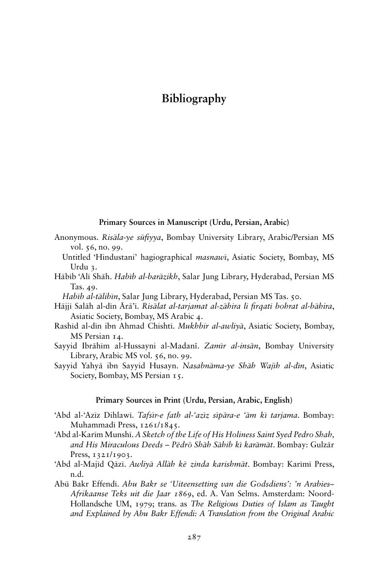 Bibliography Bombay Islam