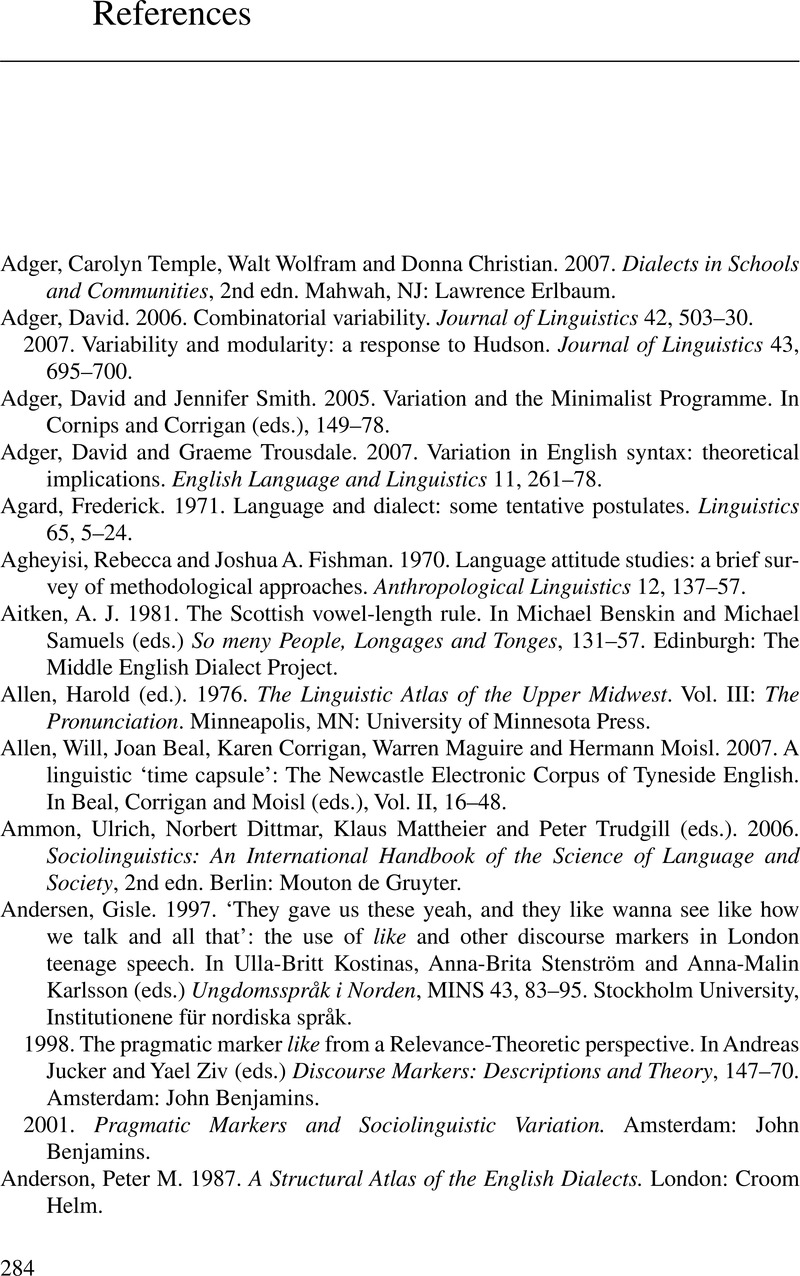 References Analysing Variation in English