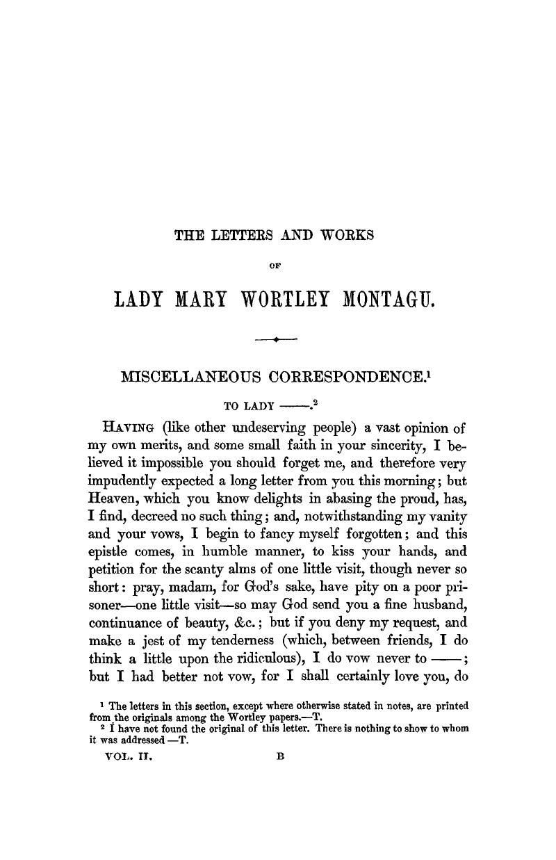 MISCELLANEOUS CORRESPONDENCE - The Letters And Works Of Lady Mary ...