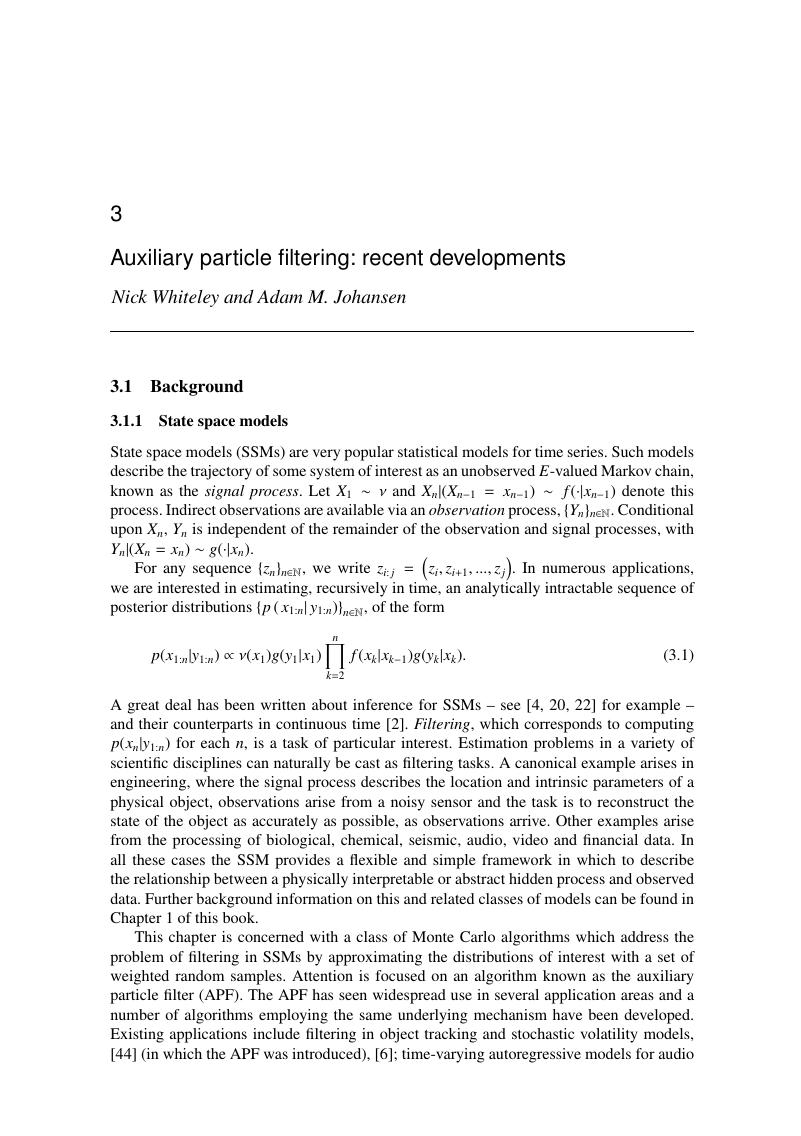 Auxiliary particle filtering recent developments chapter 3