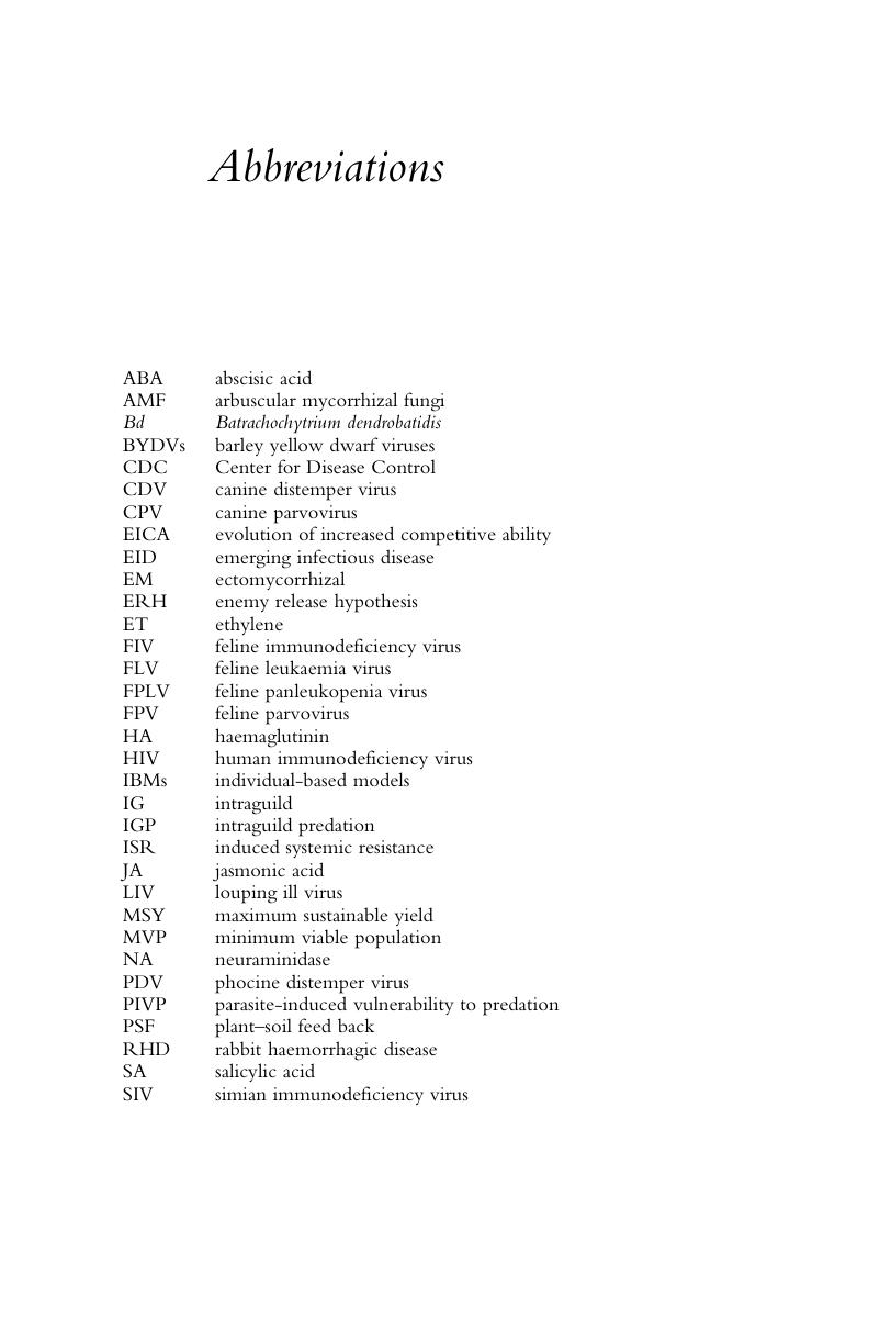 List of abbreviations - Parasites in Ecological Communities