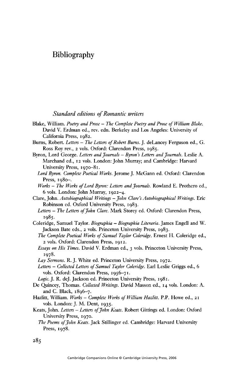 Bibliography - The Cambridge Companion To British Romanticism