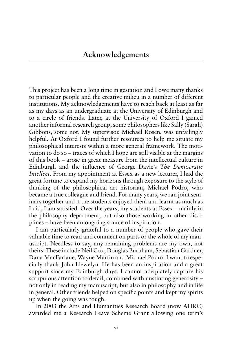 Acknowledgements - Kant's Aesthetic Epistemology