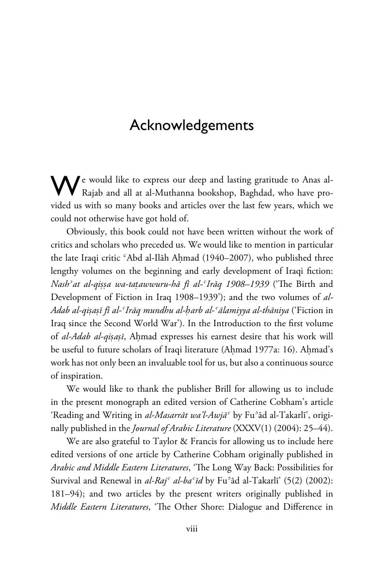 Acknowledgements - The Iraqi Novel