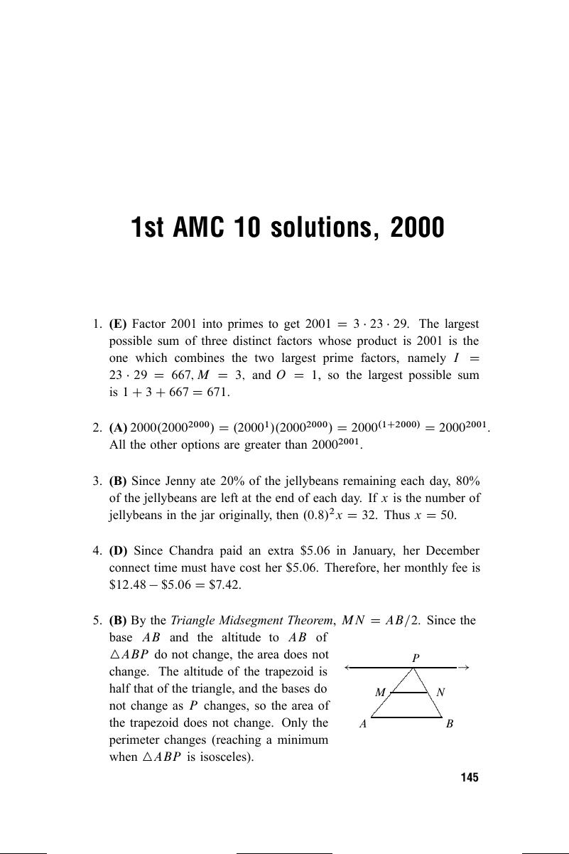 1st AMC 10 Solutions, 2000 - The Contest Problem Book VII