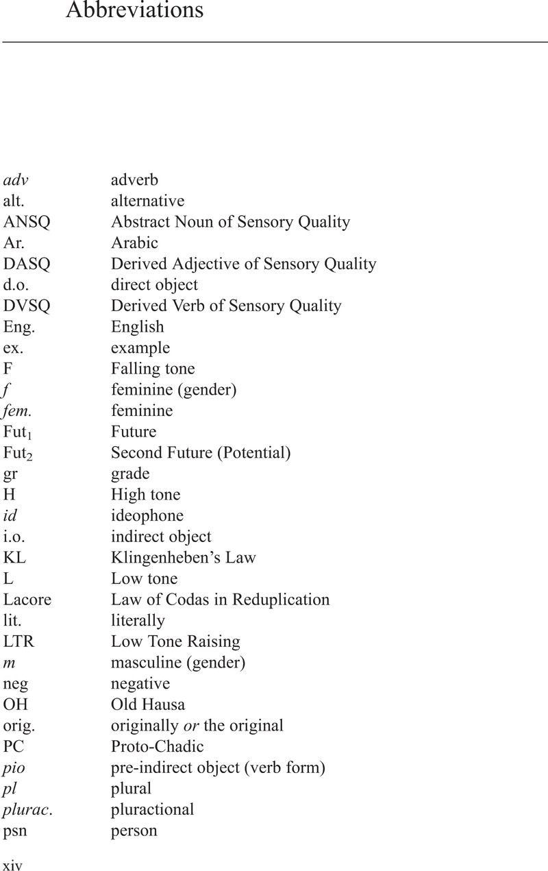 Abbreviations - A History Of The Hausa Language