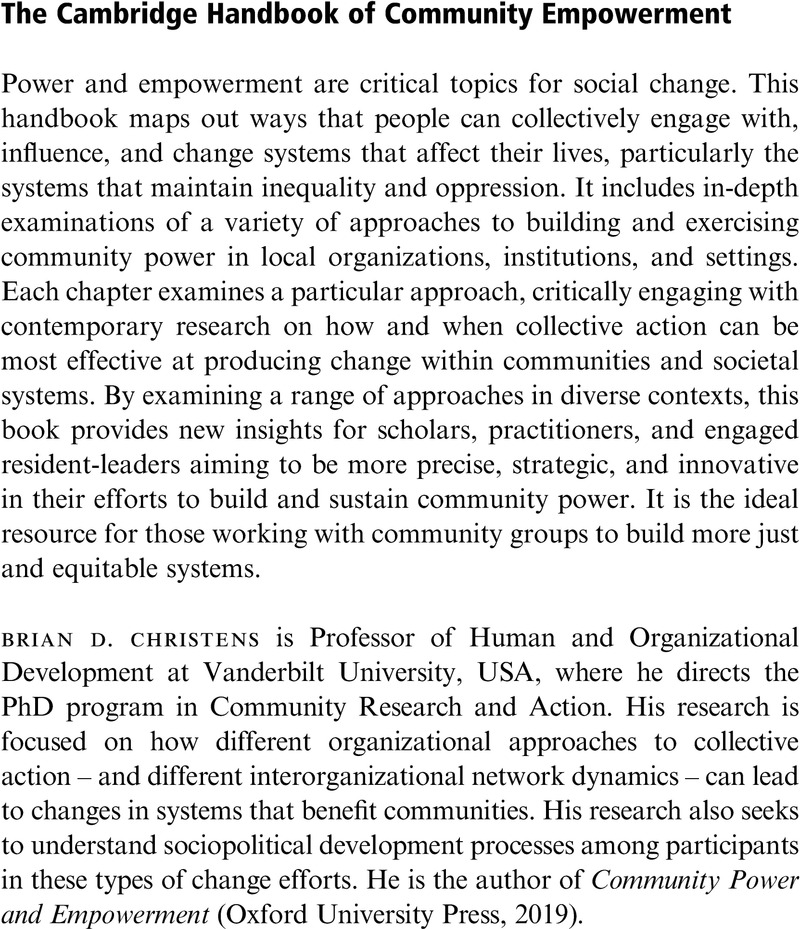 Copyright page - The Cambridge Handbook of Community Empowerment