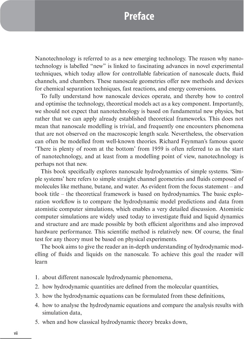 Preface - Nanoscale Hydrodynamics of Simple Systems