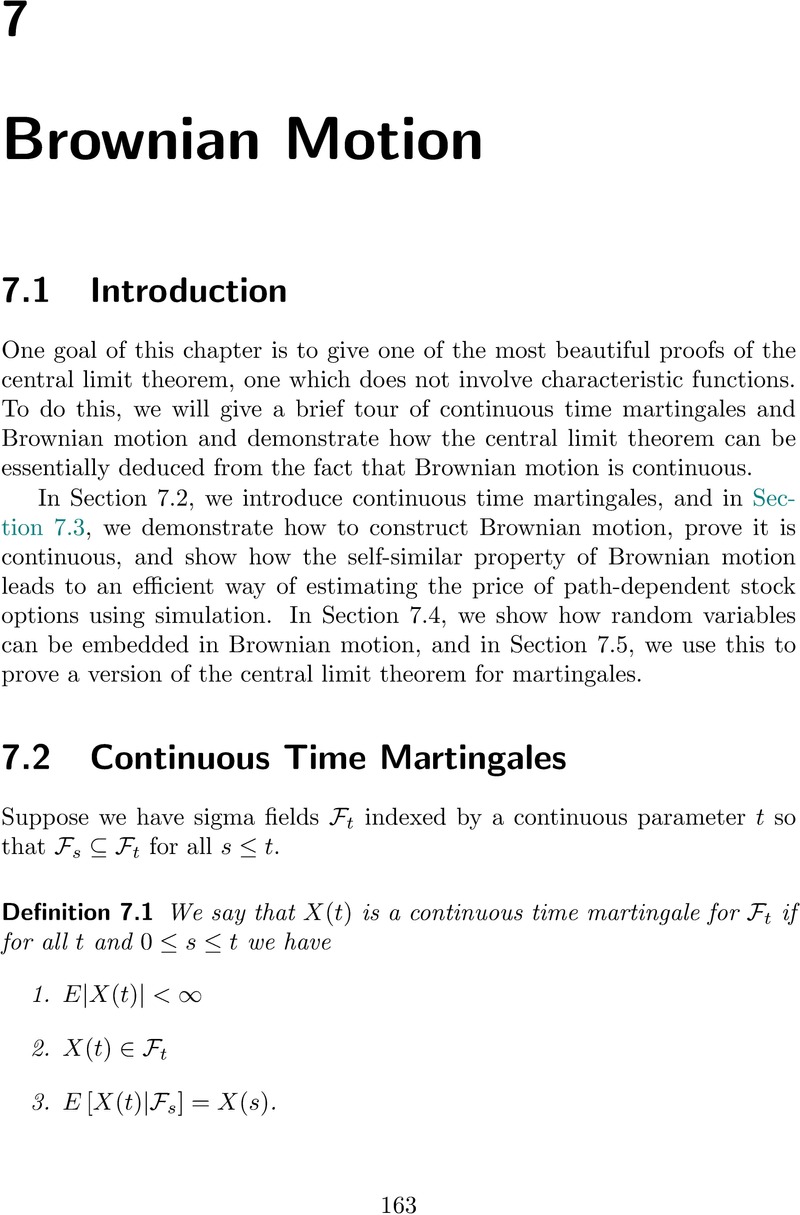 Brownian Motion (Chapter 7) - A Second Course in Probability