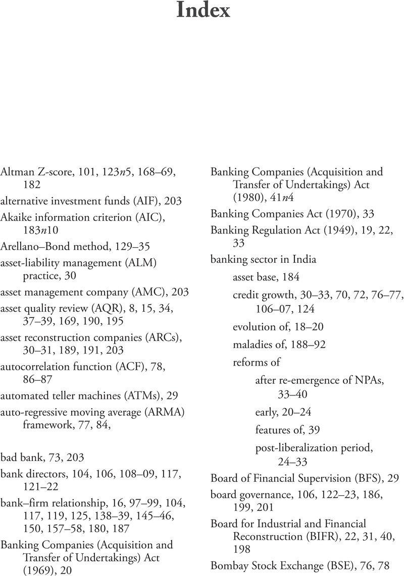 Index - Maladies of the Indian Banking Sector