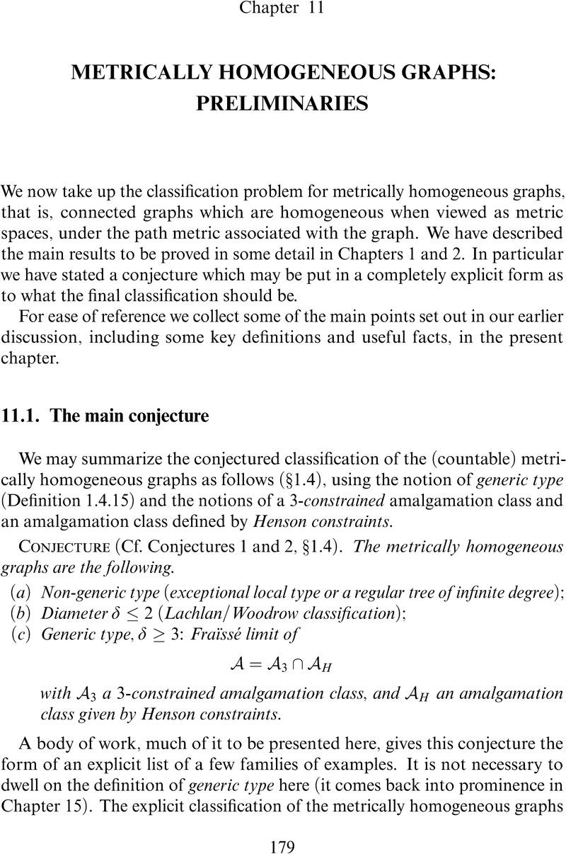 Metrically Homogeneous Graphs: Preliminaries (Chapter 11) - Homogeneous ...