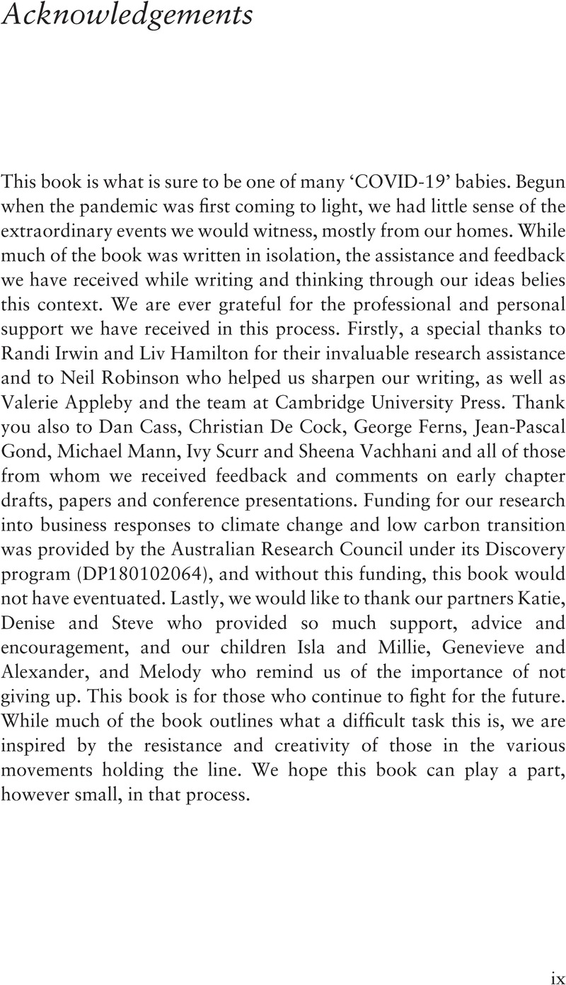 Acknowledgements - Organising Responses To Climate Change