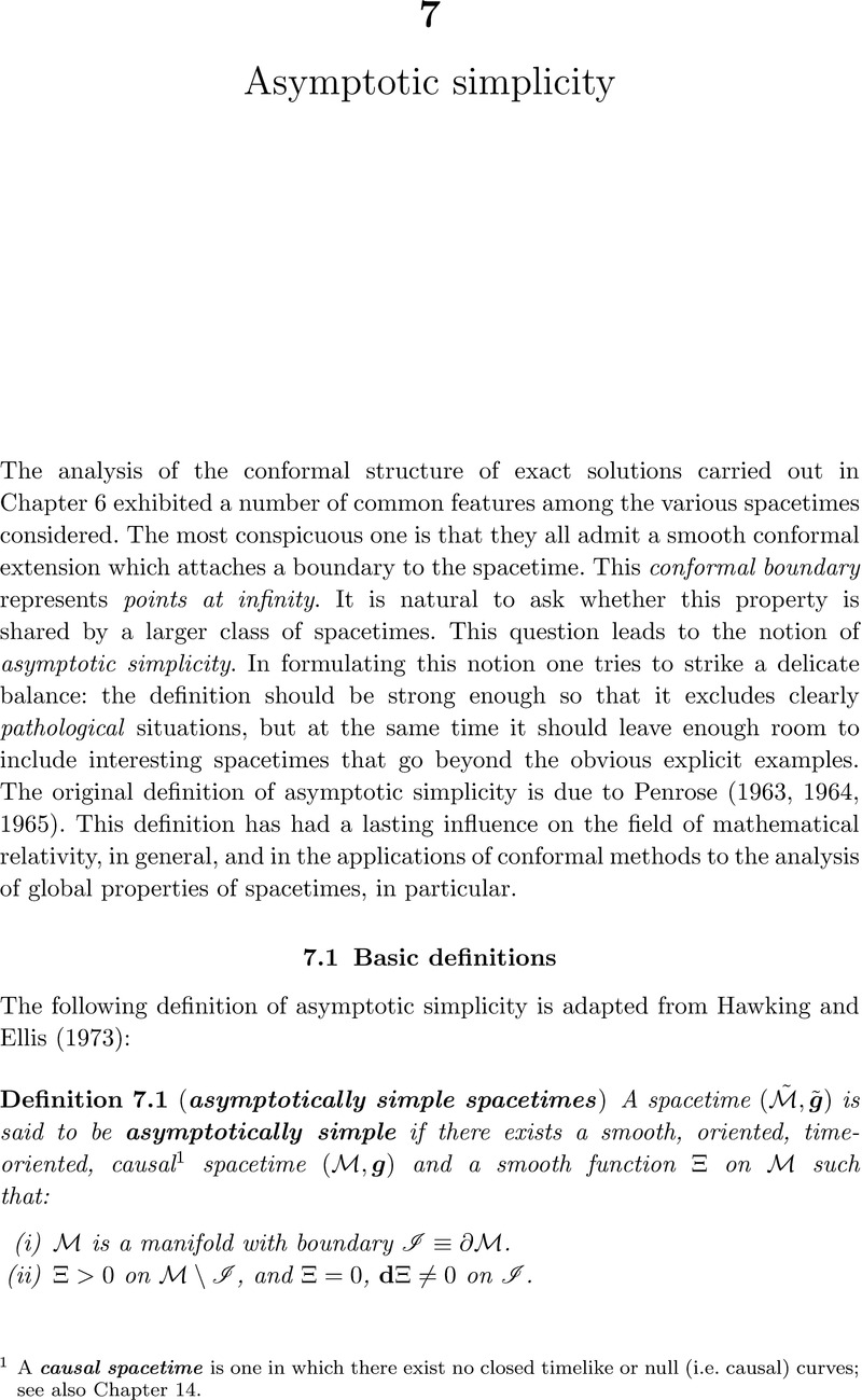 Asymptotic Simplicity (Chapter 7) - Conformal Methods In General Relativity