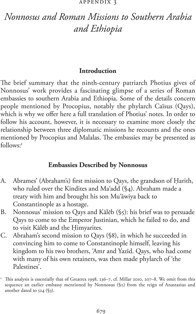 Nonnosus and Roman Missions to Southern Arabia and Ethiopia