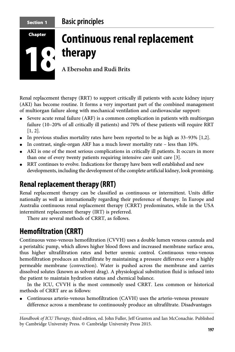 Continuous renal replacement therapy (Chapter 18) - Handbook of ICU Therapy