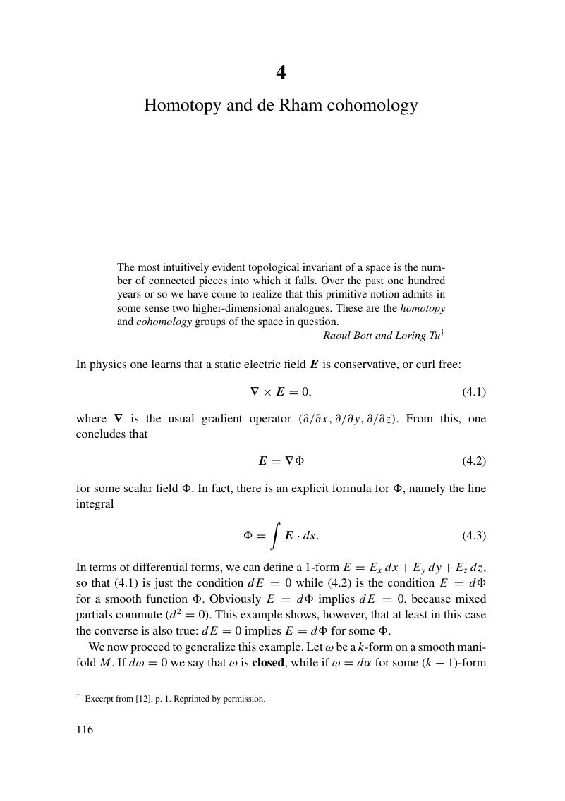 Homotopy And De Rham Cohomology (Chapter 4) - Manifolds, Tensors, And Forms