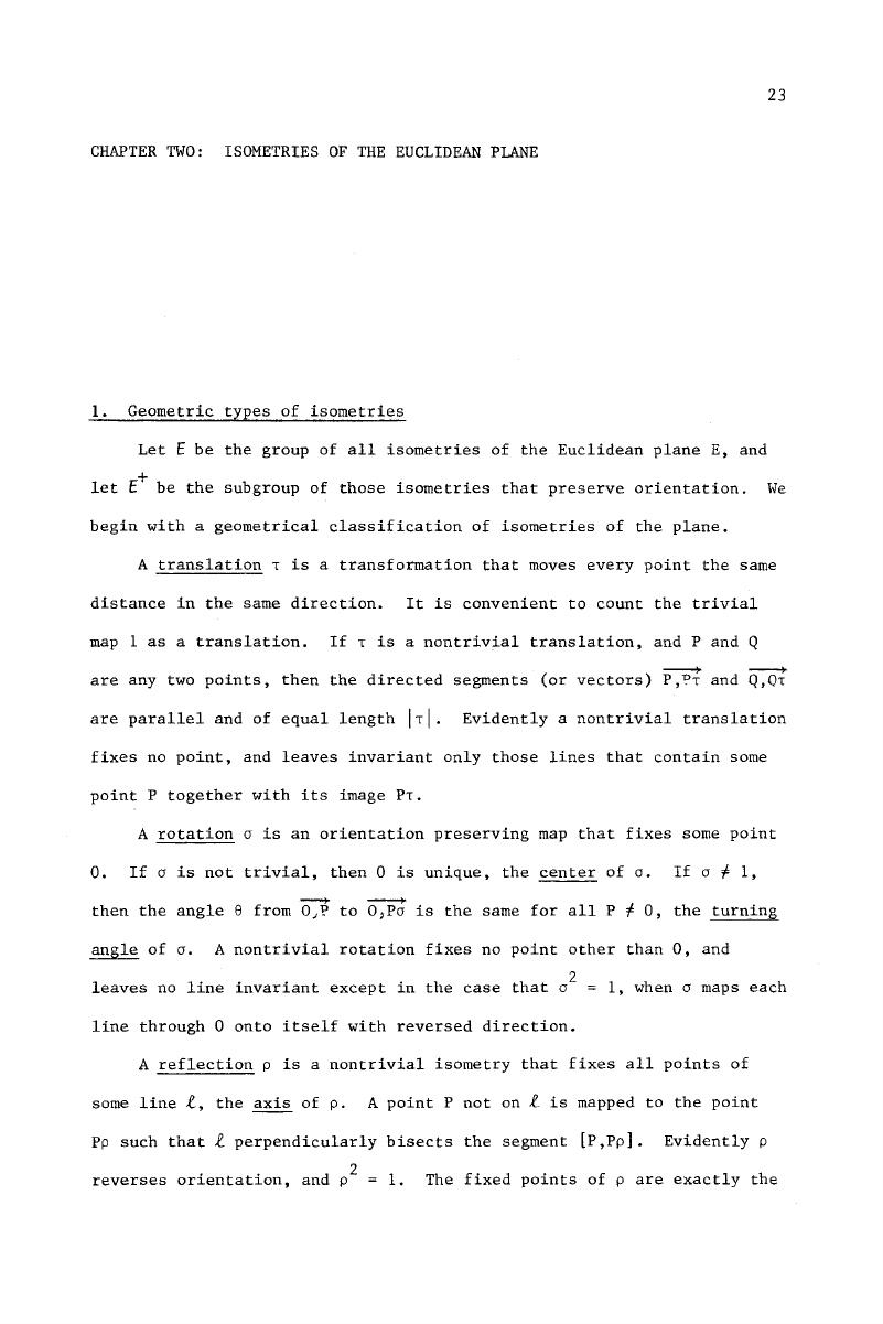 Isometries Of The Euclidean Plane (Chapter II) - Groups And Geometry