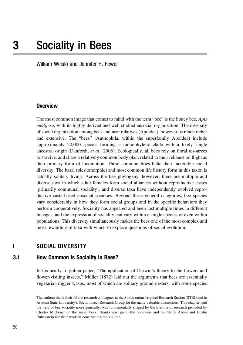 Sociality In Bees (Chapter 3) - Comparative Social Evolution