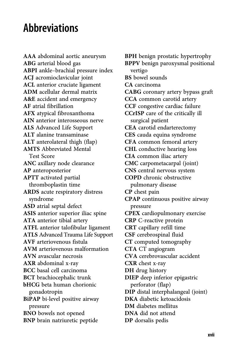 List of abbreviations - Physical Examination for Surgeons