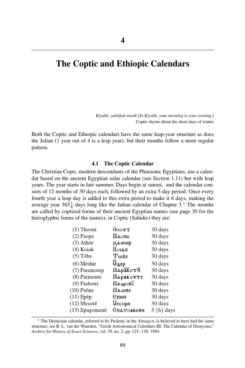 The Coptic and Ethiopic Calendars (Chapter 4) Calendrical Calculations