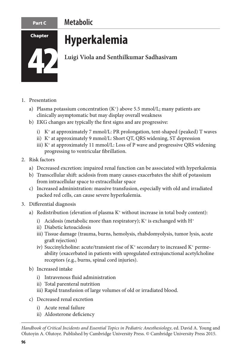 Hyperkalemia (Chapter 42) - Handbook Of Critical Incidents And ...