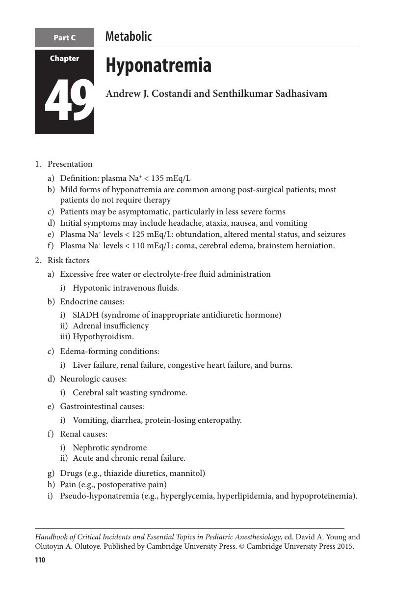 Hyponatremia (Chapter 49) - Handbook of Critical Incidents and ...