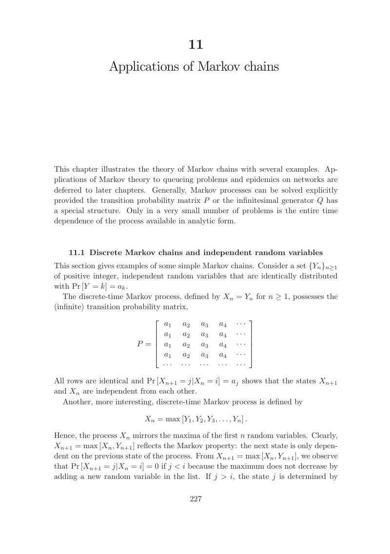 Applications of Markov chains (Chapter 11) - Performance Analysis