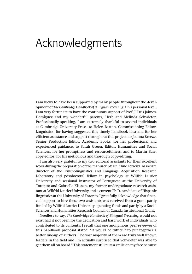 Acknowledgements - The Cambridge Handbook Of Bilingual Processing