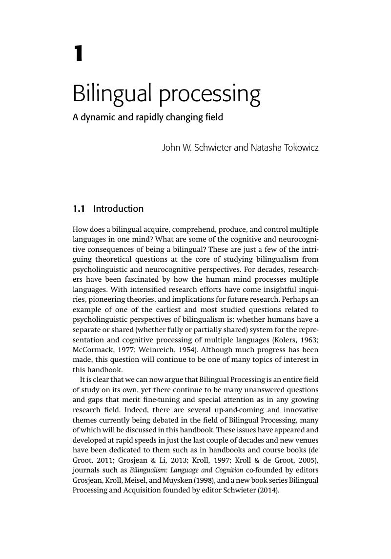 Bilingual Processing (Chapter 1) - The Cambridge Handbook Of Bilingual ...