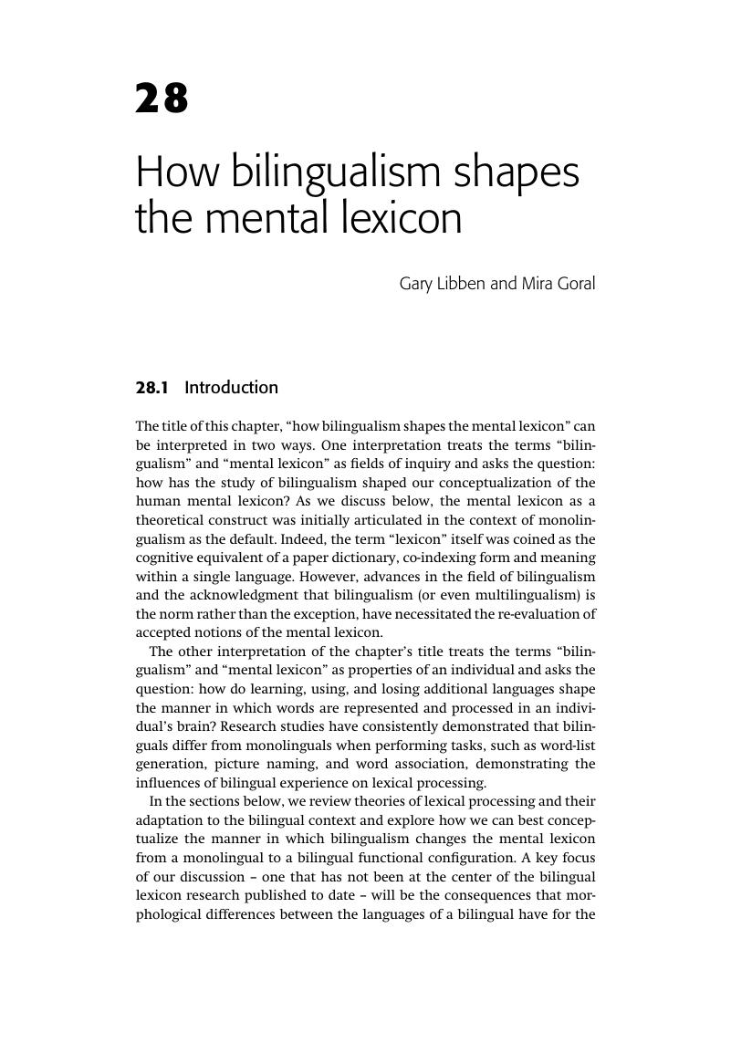 How Bilingualism Shapes The Mental Lexicon (Chapter 28) - The Cambridge ...