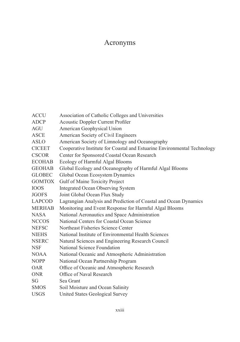 List of Acronyms - Particles in the Coastal Ocean