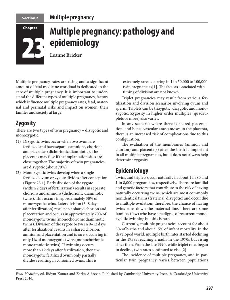 Multiple Pregnancy: Pathology And Epidemiology (Chapter 23) - Fetal ...