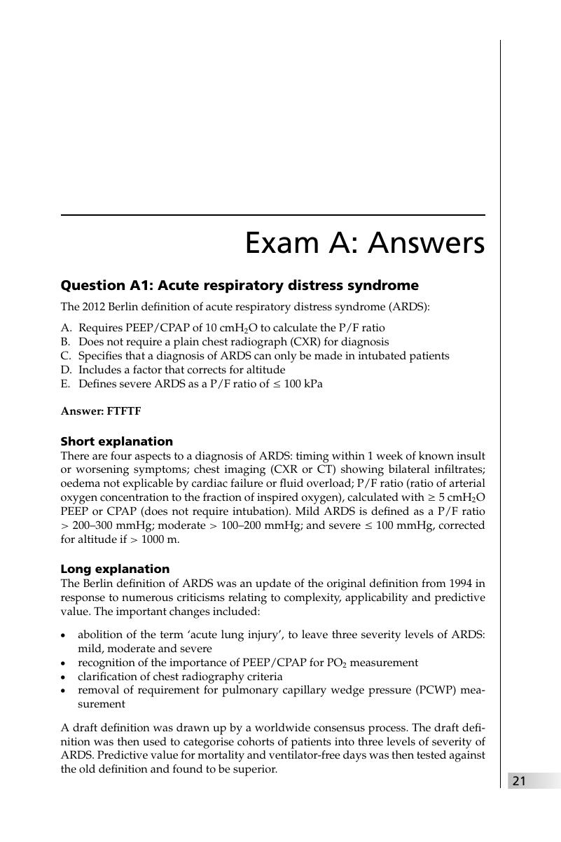 Answers (exam A) - Multiple True False Questions For The Final Fficm