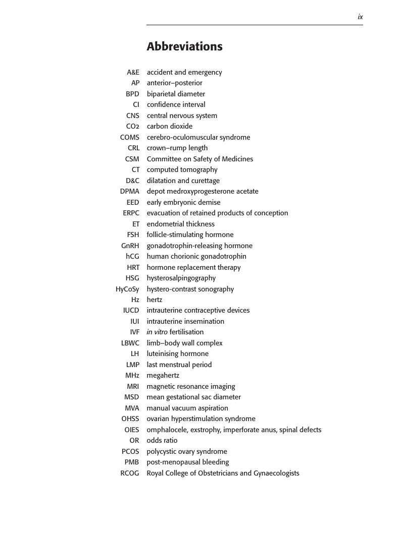 Abbreviations Gynaecological Ultrasound In Clinical Practice   FirstPage 9781107784703loa Pix X CBO 