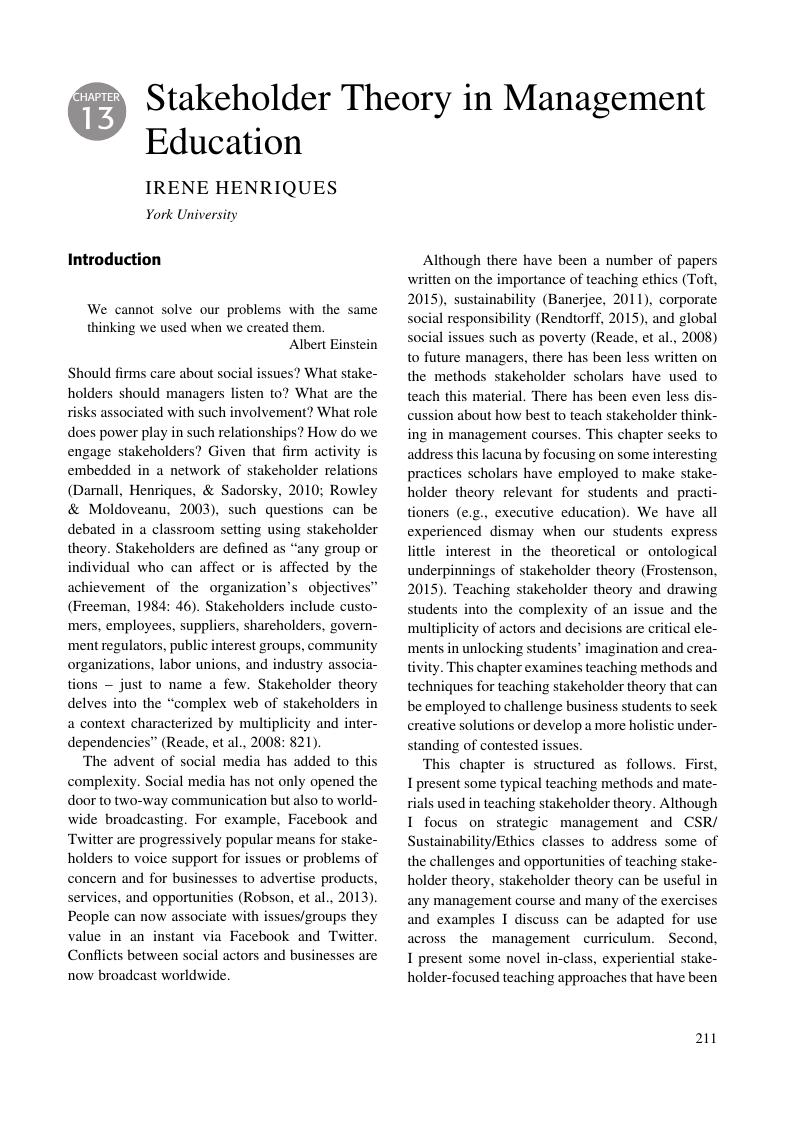 Stakeholder Theory In Management Education (Chapter 13) - The Cambridge ...