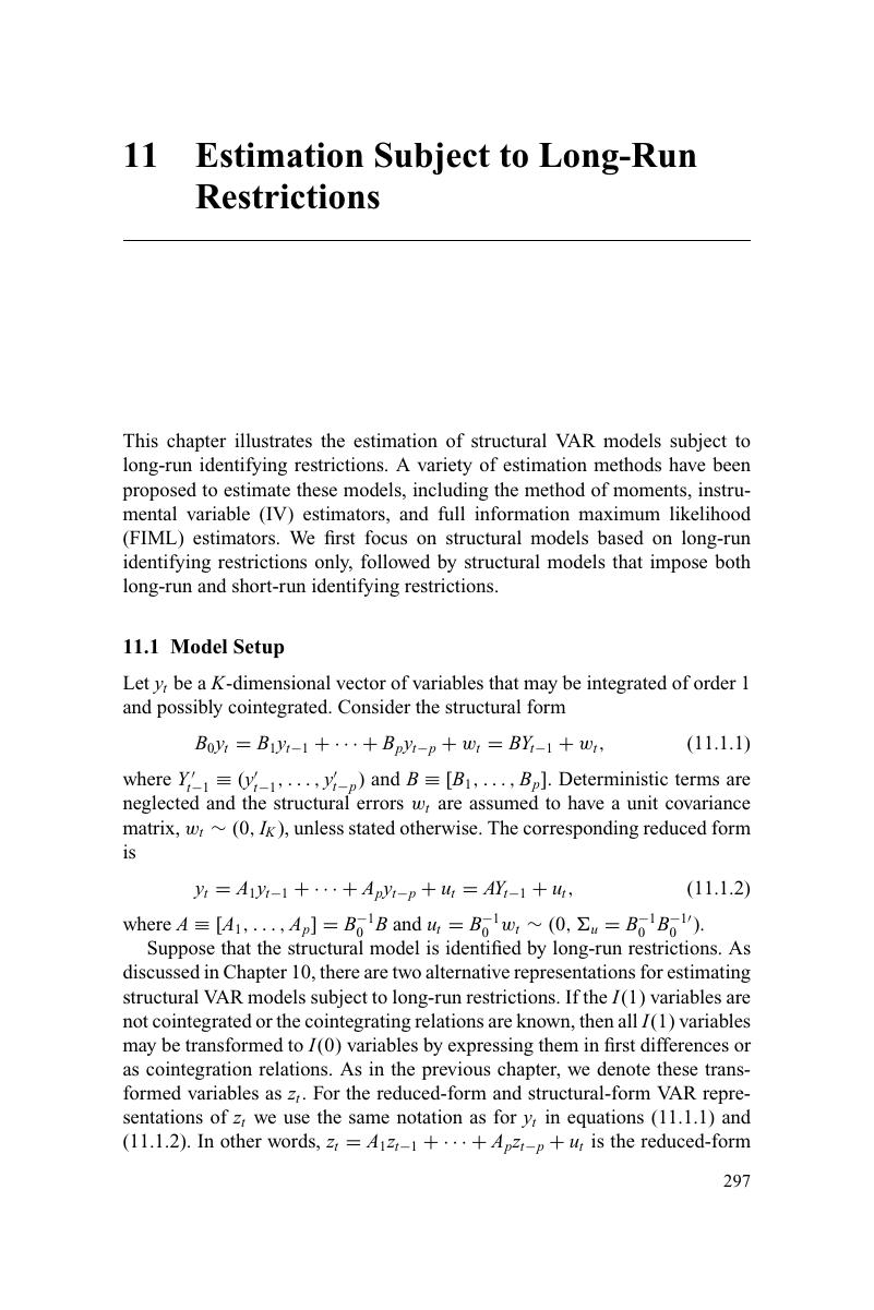 Estimation Subject To Long-Run Restrictions (Chapter 11) - Structural ...