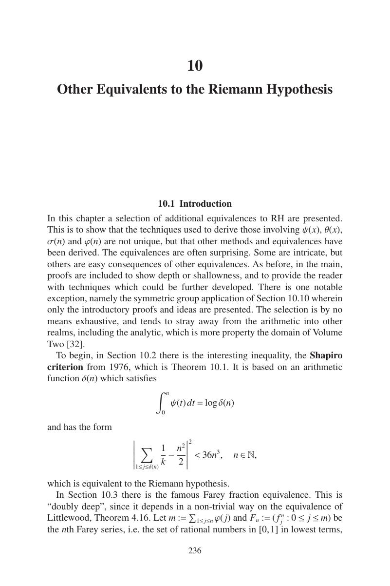 Other Equivalents To The Riemann Hypothesis Chapter 10 Equivalents Of The Riemann Hypothesis