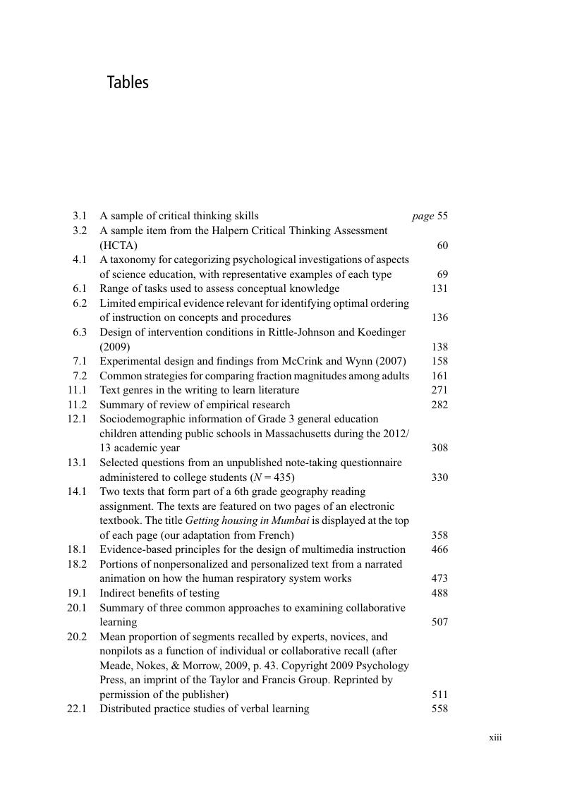 Tables - The Cambridge Handbook Of Cognition And Education