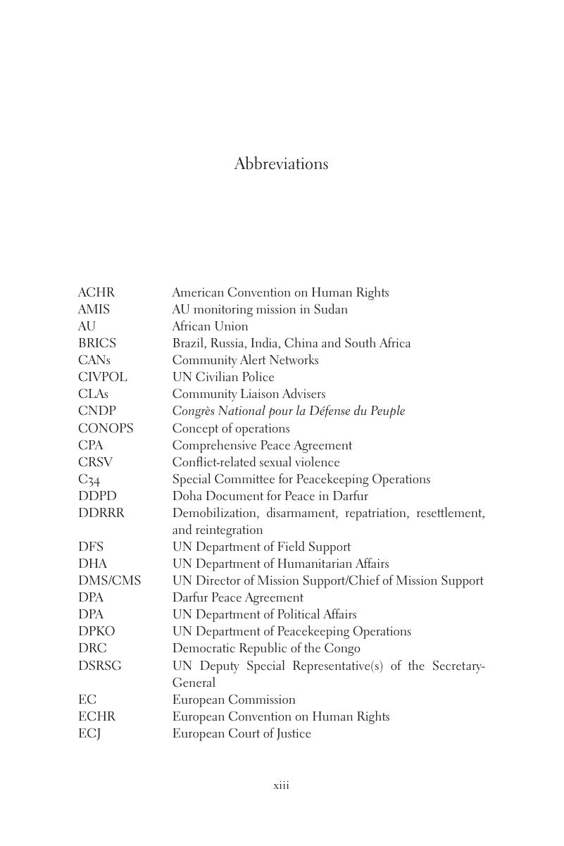 Abbreviations - UN Peacekeeping Operations And The Protection Of Civilians