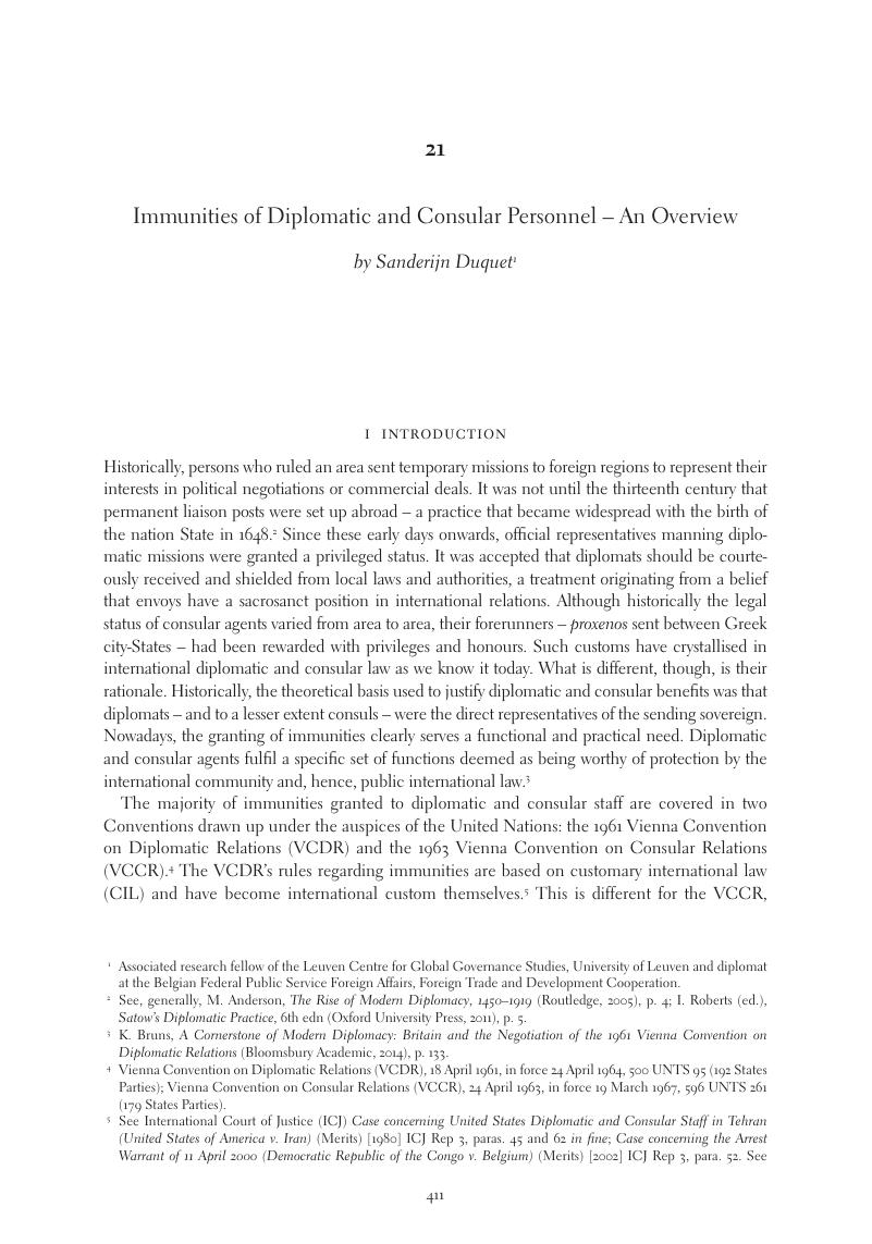 Immunities Of Diplomatic And Consular Personnel – An Overview (Chapter ...