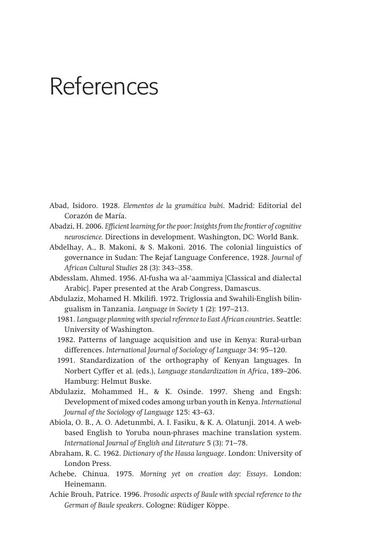 References - The Cambridge Handbook Of African Linguistics