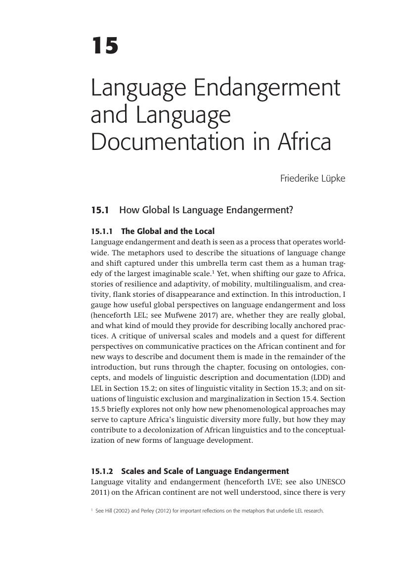 Language Endangerment And Language Documentation In Africa (Chapter 15 ...